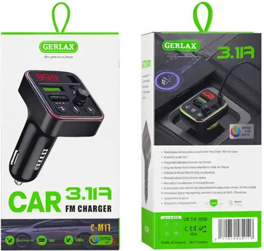 Gerlax C-m17 Transmițător Bluetooth Mp3 Porturi Multiple de Încărcare Iluminare Negru