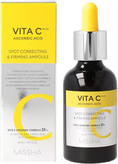 Missha Vita C Plus Spot Correcting & Firming Ampoule Moisturizing & Anti-Aging Ampoule Face Serum with Vitamin C & Vitamin E for Brightening & Firming 30ml