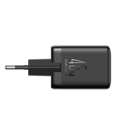 Joyroom Зарядно устройство с вграден кабел GaN с USB-A порт и USB-C порт 45 W Power Delivery Черно (JR-TG8 GaN)