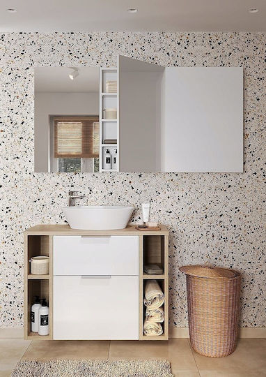 Cersanit Rechteckiger Badezimmerspiegel mit Regal & Schrank 49,4x14,1cm Weiß