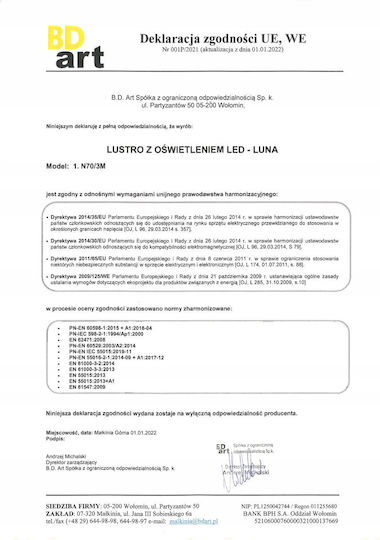 BD art Ορθογώνιος Καθρέπτης Μπάνιου Led 60x80cm Λευκός