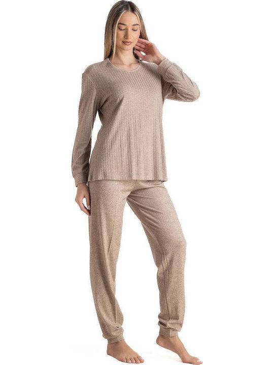 Relax Anatomic Winters Damen Schlafanzug Set Beige Relax Anatomic Winters Damen Schlafanzug Set Beige