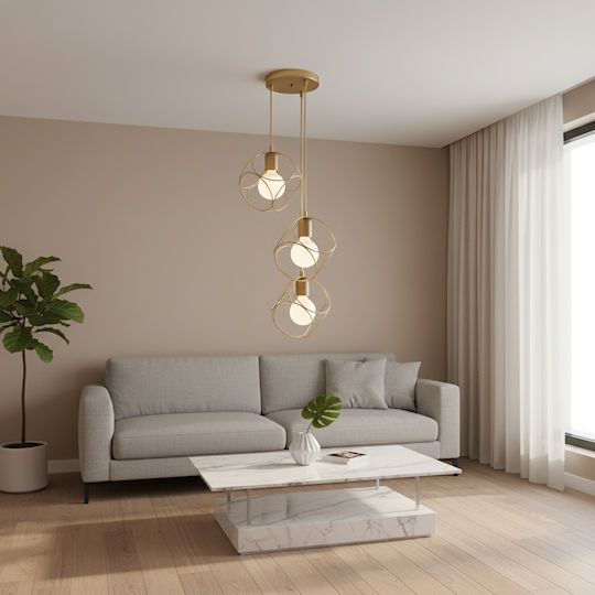 Megapap Lusita Κρεμαστό Φωτιστικό Χρυσό με Ντουί E27 35x35x90εκ.