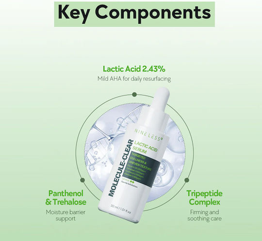 Molecule-Clear 5% Lactic Acid Moisturizing Serum Face with Peptides for Radiance & Revitalization 30ml