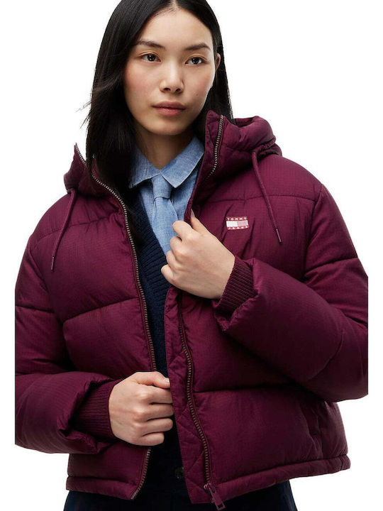 Long Women's Puffer Jacket for Winter Burgundy