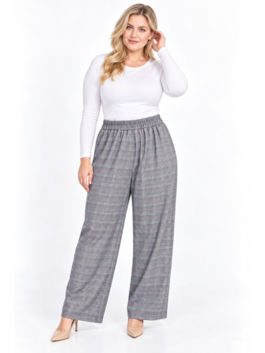 Damen Stoffhose mit Gummiband in Regulärer Passform Grau/Rosa WH-41561-27TR-GK/RZ