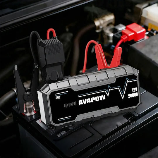 Avapow G03 Преносим Стартер За Автомобилен Акумулатор И Мотоциклет 12000mAh Със Захранваща Банка / USB / Фенер 12V