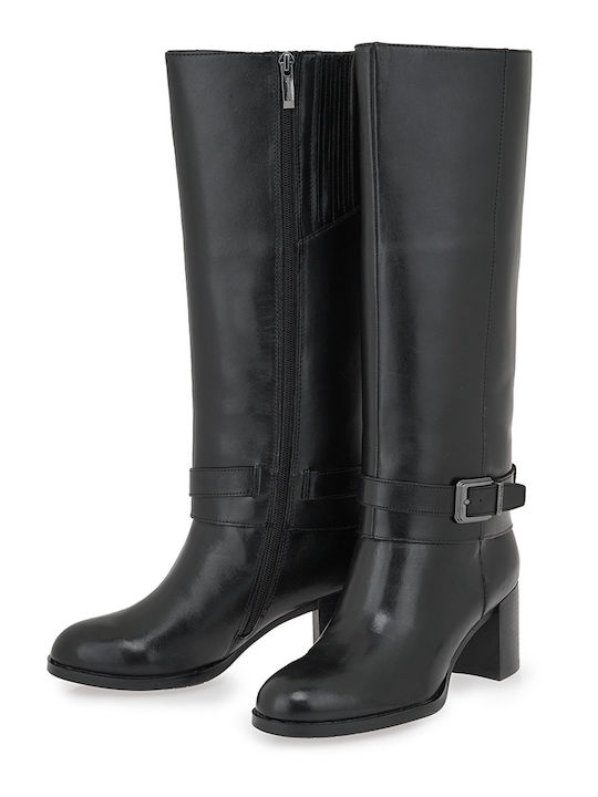 Black Leather Women's Boots with a Mid Heel