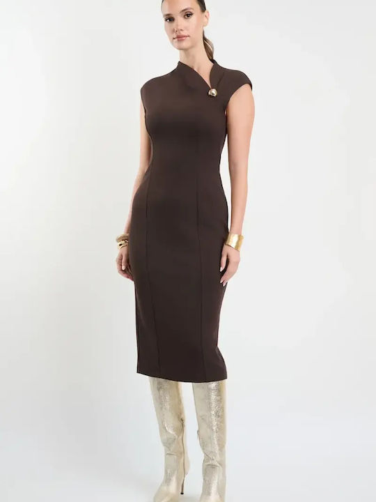 Midi Abendkleid Drapierung mit Tränen Braun