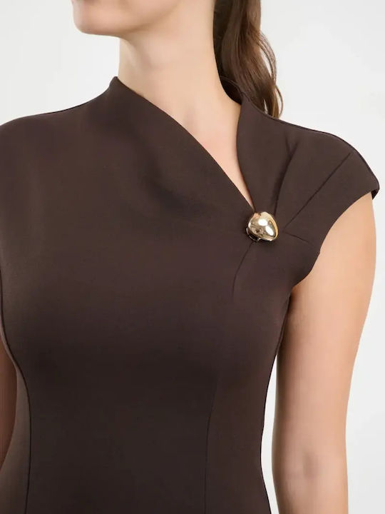 Midi Abendkleid Drapierung mit Tränen Braun