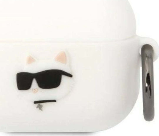 Karl Lagerfeld Choupette Head 3D Θήκη Σιλικόνης με Γάντζο σε Λευκό χρώμα για Apple AirPods Pro