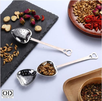 Set 2 Fruit Herb Tea Infusers Stainless Steel Heart Shape 1 Fixed Handle + 1 Chain Handle Original Deals
