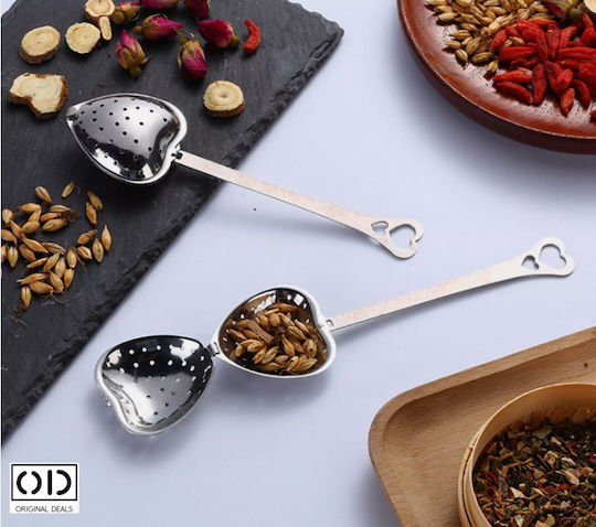Set 2 Fruit Herb Tea Infusers Stainless Steel Heart Shape 1 Fixed Handle + 1 Chain Handle Original Deals