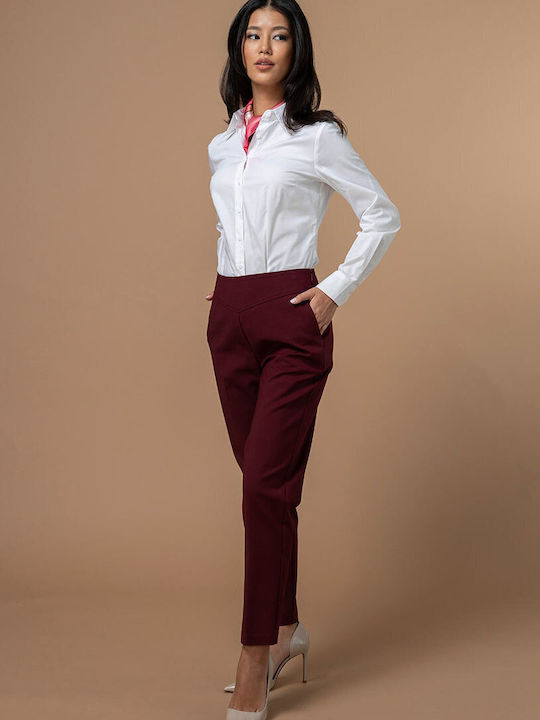 Brinda Pantaloni Dama Înaltă Tesătură În Linia Tapered Maro Închis