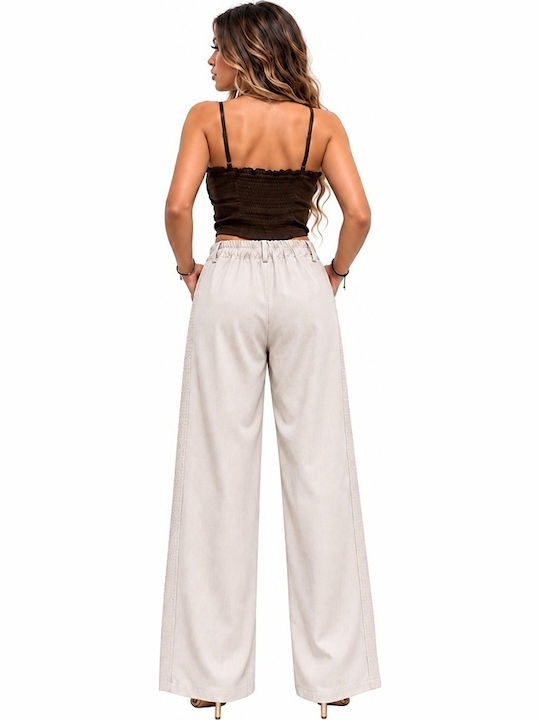Pantaloni Dama Din Țesătură Cu Fit Lejer Culoare Dusty White