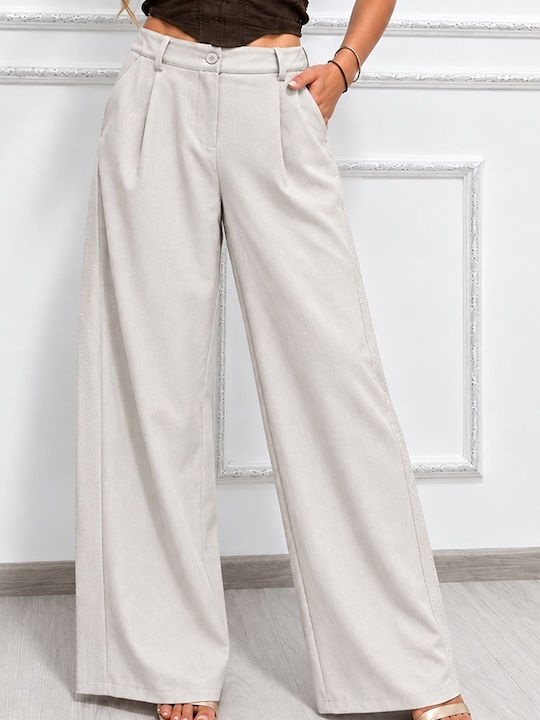 Pantaloni Dama Din Țesătură Cu Fit Lejer Culoare Dusty White