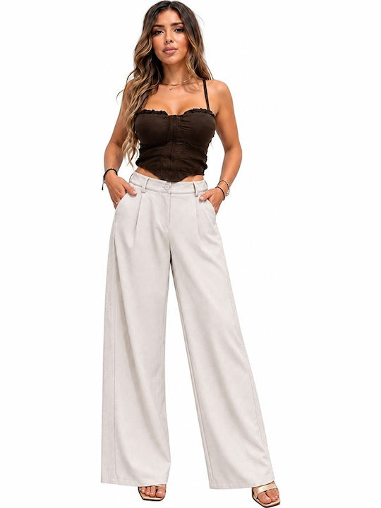 Pantaloni Dama Din Țesătură Cu Fit Lejer Culoare Dusty White