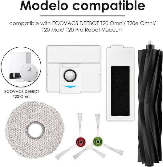 Set de accesorii pentru aspirator robot Evovacs Deebot 21 de piese compatibil cu T20 Omni T20e Max Pro 1 perie principală 4 perii laterale 7 saci de praf 5 filtre HEPA 4 lavete