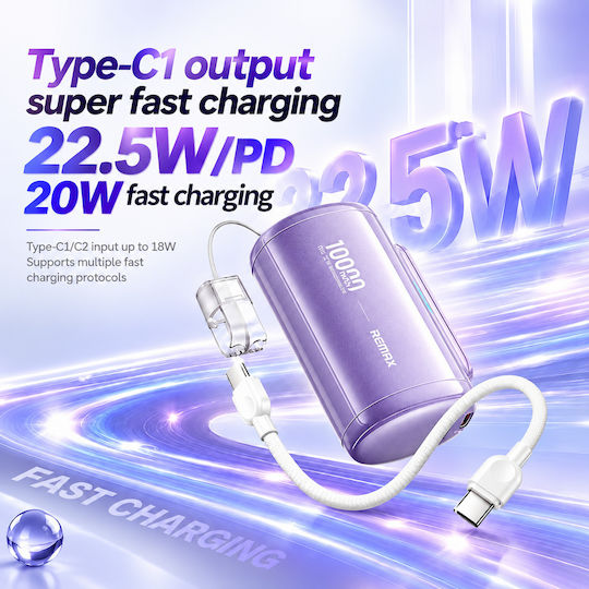 Remax WP-117 Power Bank 10000mAh 22.5W Power Delivery / Quick Charge Μωβ
