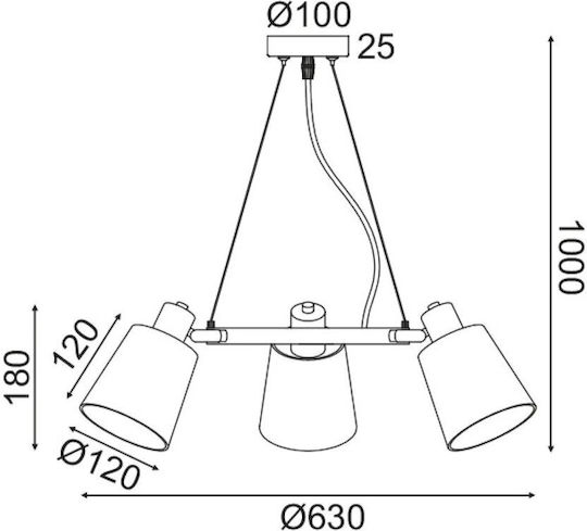 Aca Norma Висящо Осветително Тяло Черен с Цокъл E27 63x63x100см.