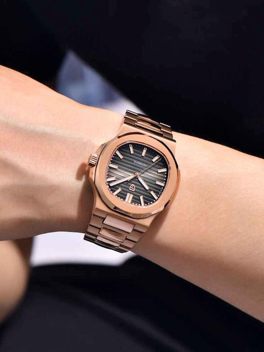 Pagani Design Ceas Bărbătesc 40mm Automat cu Brățară Metalică Rose Gold / Black