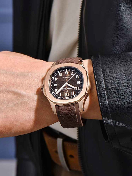Pagani Design Ceas Bărbătesc 41mm Automat cu Curea din Cauciuc Rose Gold / Maro