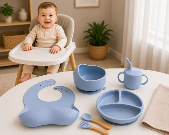 Set de masă din silicon albastru 6 buc