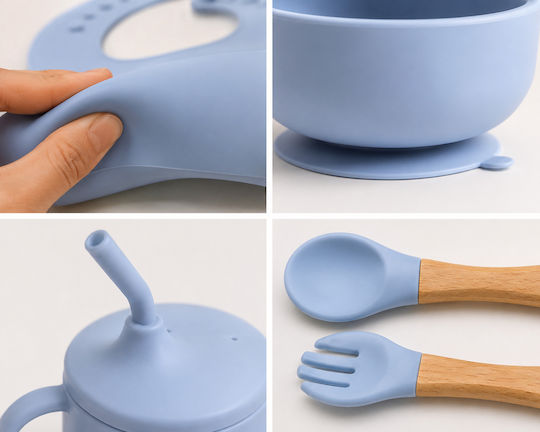 Set de masă din silicon albastru 6 buc