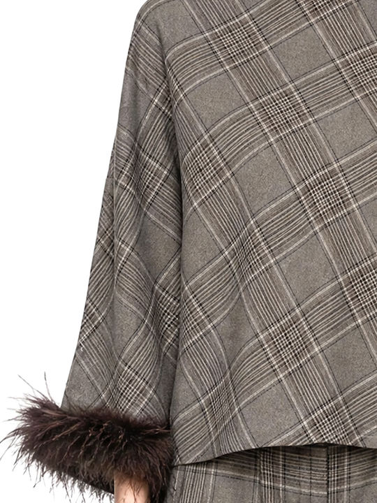 Bluza Damă Mânecă Lungă Carou Maro-Bej