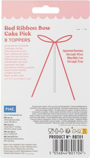 Red Bow Cake Topper Set Sticks 8 Pcs Pme