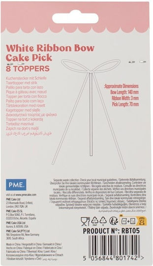 Set White Bow Cake Toppers Sticks 8 Pcs Pme
