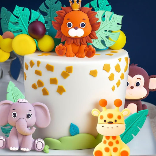 Set 16 Topperuri Tort Festiv Temă Junglă Safari Verde Salvie Dulciuri Animale Leu Elefant Maimuță Girafă Frunze Tropicale Decorațiuni Tort Copii Festiv Botez Baby Shower