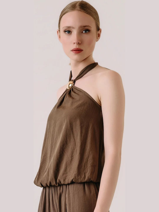 Women's Sleeveless Blouse with Neck Tie Light Blue