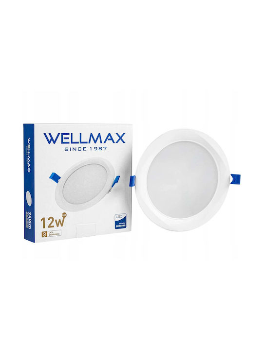 Wellmax Кръгло Скрито Светлина с Вграден LED и Неутрално Бяло Светлина Бяло 17x17см