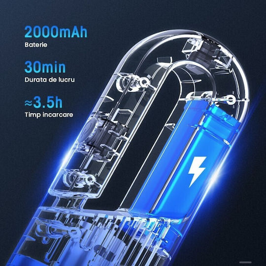 Aspirator Auto Wireless Charging Flippy Aspirator Auto Casă Utilizare Dublă 120 W Putere 30 X 7.5 X 7.5 Cm Negru