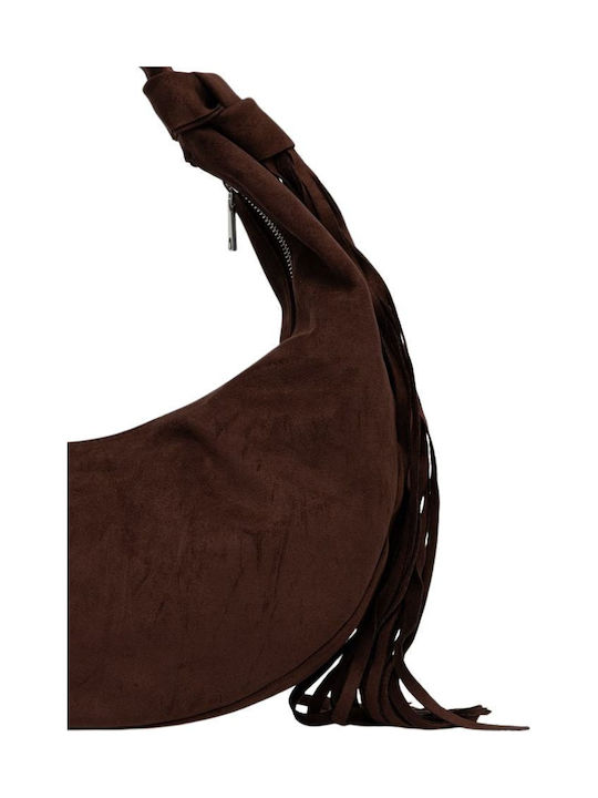 Women's Suede Hobo Bag with Fringes Chocolate