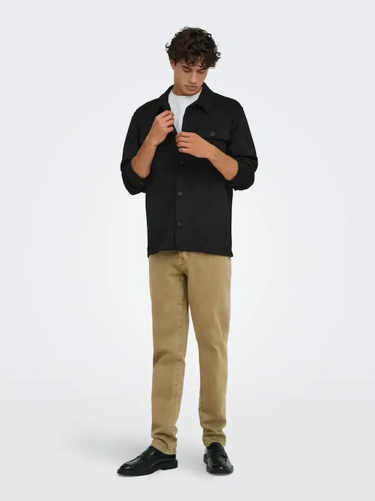 Langärmelig Denim Overshirt in Normale Passform Schwarz