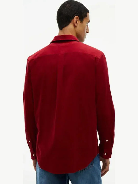 Long Sleeve Corduroy Slim Fit Shirt Red
