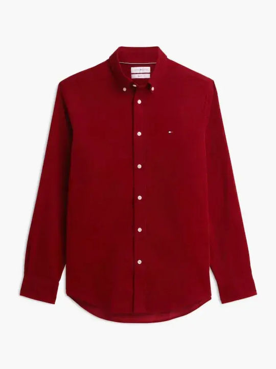 Long Sleeve Corduroy Slim Fit Shirt Red
