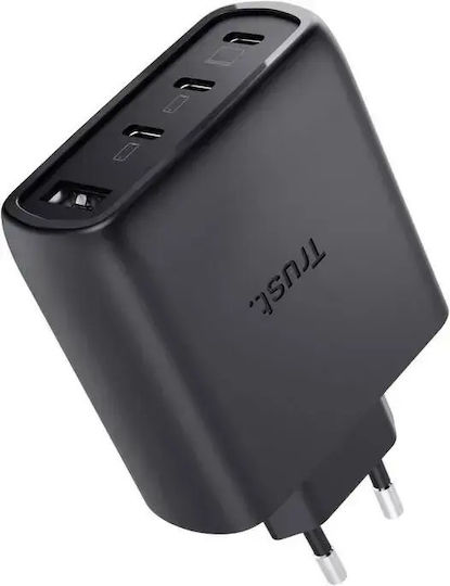 Trust GaN Charger Without Cable with USB-A Port and 3 USB-C Ports 65W Power Delivery Black (Maxo)