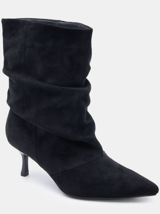 Wildleder Damen Stiefeletten mit Mittelhohem Absatz Schwarz