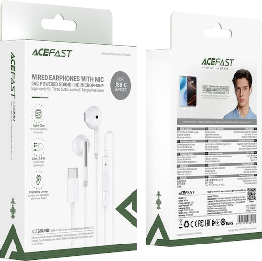 Earbuds Handsfree Ακουστικά με Βύσμα USB-C Λευκό