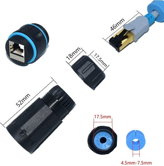 Ez-rj45cpl-w4 Cuplaj Ethernet Cat6 Waterproof Sistem Ip68 Negru