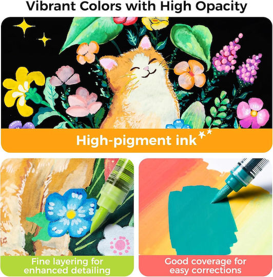 Ohuhu Vibrant Colors Μαρκαδόροι Ζωγραφικής Ακρυλικό Λεπτοί Σετ 72 Χρώματα