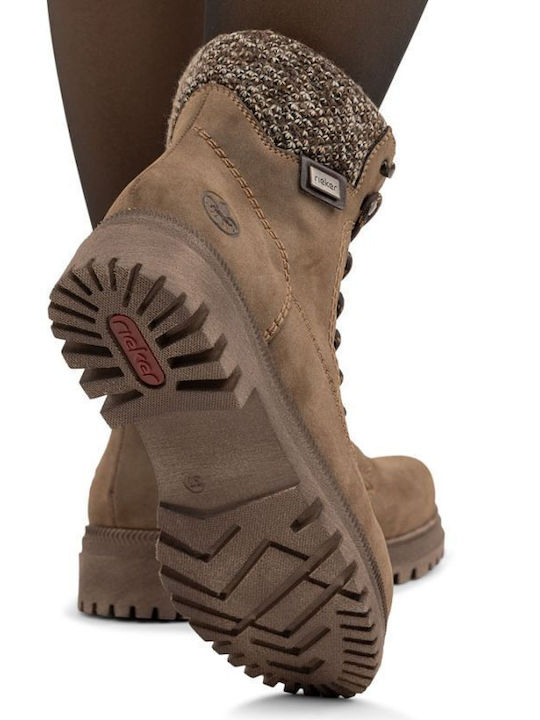 Leder Damen Kampfstiefel mit Mittelhohem Absatz Braun
