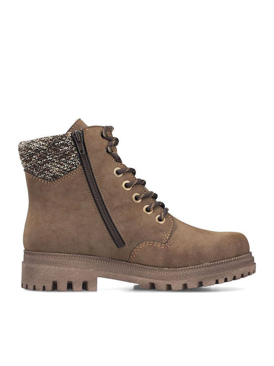 Leder Damen Kampfstiefel mit Mittelhohem Absatz Braun
