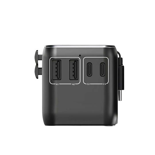 Vention Зарядно Устройство GaN с 2 USB-A Изходни Порта и 2 USB-C Изходни Порта и Кабел USB-C 65W Черно (4UGUT1VTION)