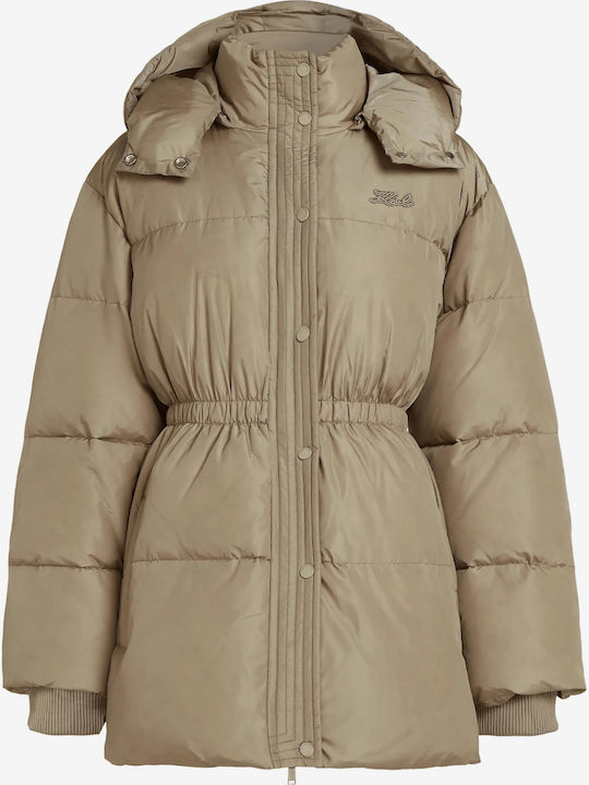 Дълго дамско Puffer яке за зима бежово