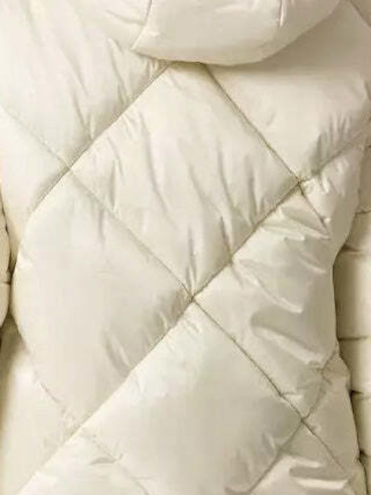 Long Women's Jacket for Winter Ecru