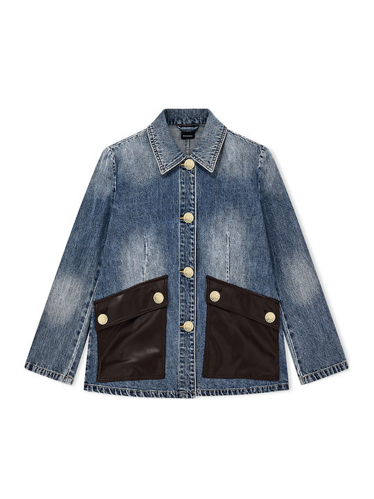 Long Women's Jean Jacket Brown- Blue